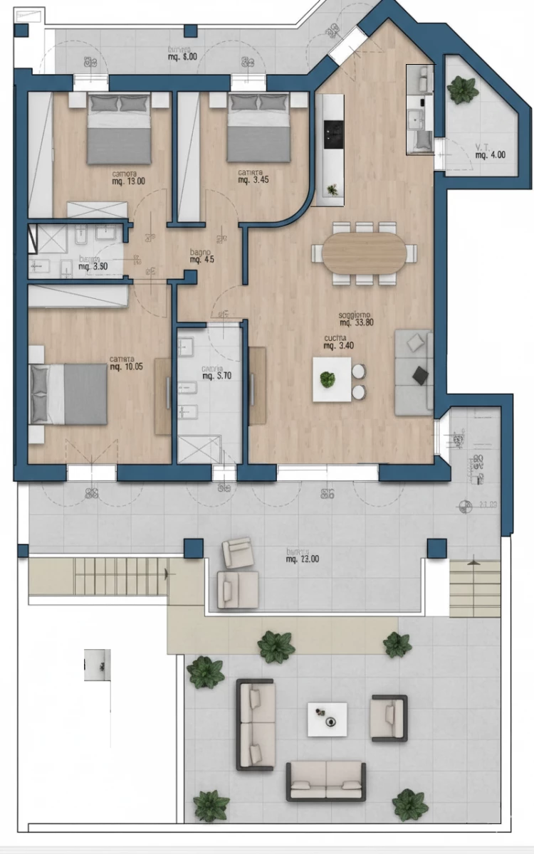 empoli vendesi appartamento di 5 vani con tre camere 2 bagni, logge terrazzi e giardino ingresso singolo