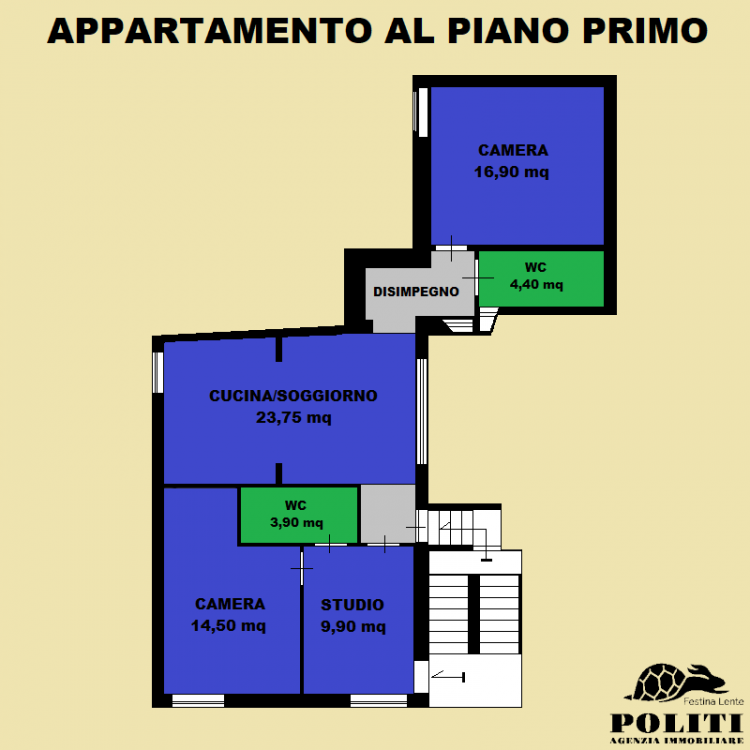 empoli planimetria dell'appartamento di 4 vani al piano primo